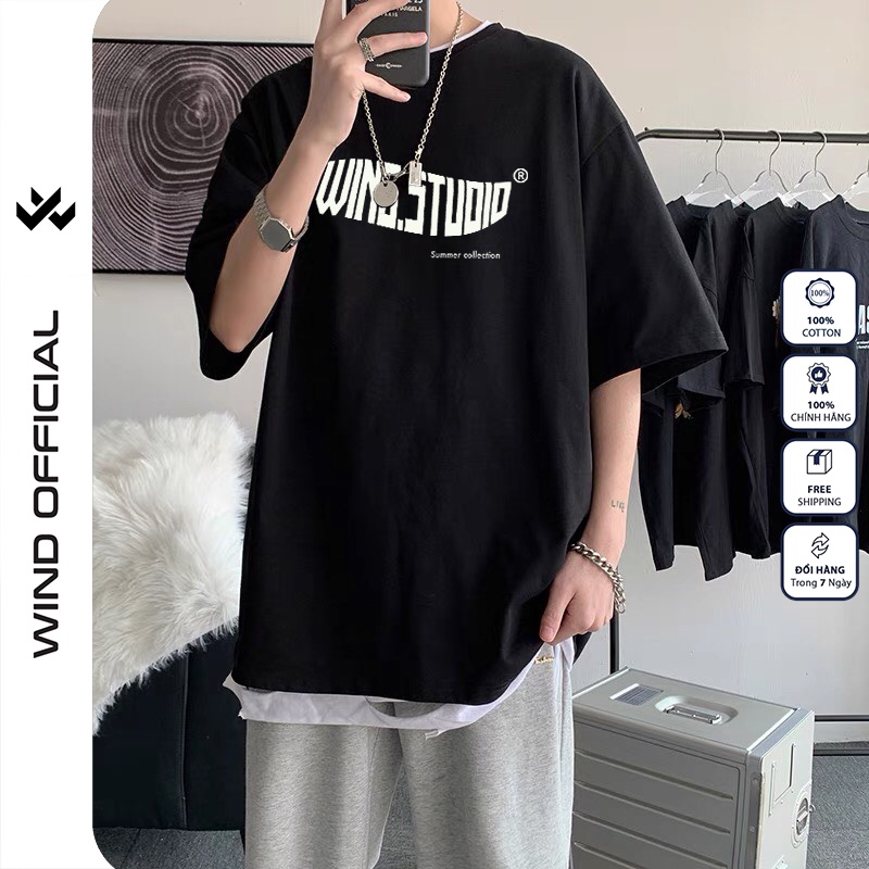 Áo phông unisex form rộng WIND tay lỡ oversize thun 100% cotton Studio nam nữ ulzzang | BigBuy360 - bigbuy360.vn