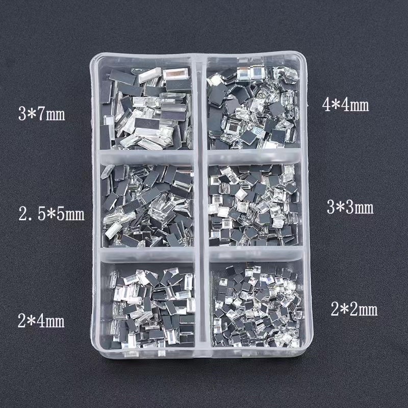 Phụ kiện đá chân keo trắng và ab mix hình hộp 6 ô