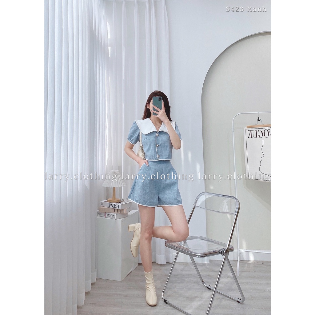 Set Áo Cổ Trắng S423 Kèm Quần Đùi Phong Cách Trẻ Trung by Larry Clothing