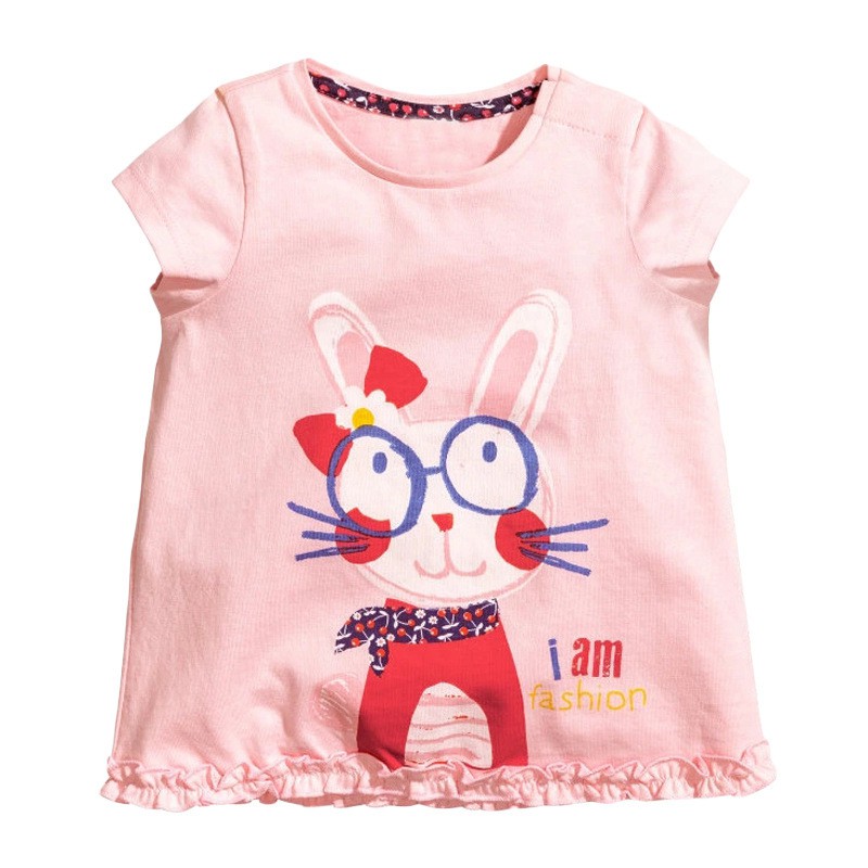 Mã 52002 áo phông bé gái hình thỏ thời trang có đính diềm bèo duyên dáng của Little maven