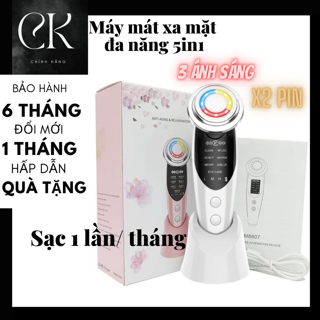 Máy massage mặt cầm tay ion 3 ánh sáng có đế- Kiểu Máy mát xa mặt mini có thể massage mắt di tinh chất