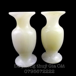 Lọ hoa đá ngọc onyx trắng xanh 12cm đẹp có kiểm định