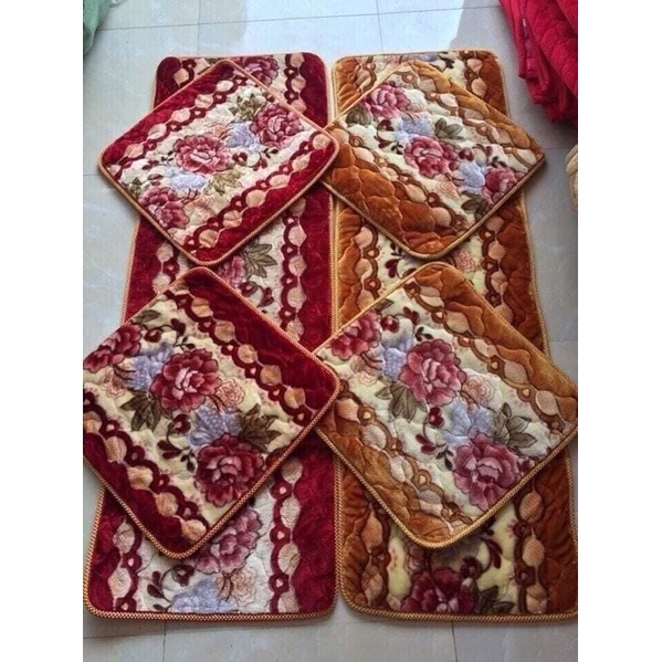 BỘ 3 THẢM GHẾ NỈ NHUNG HOA HỒNG 1 GHẾ DÀI - 2 GHẾ VUÔNG 50X50