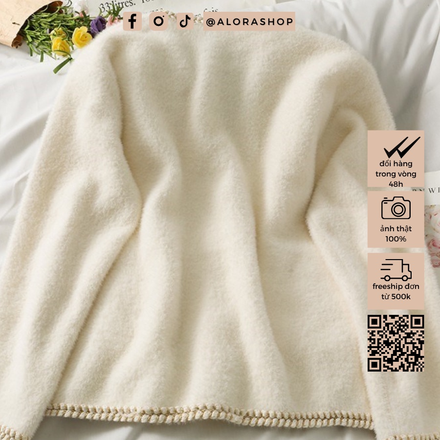 Áo cardigan len lông viền đan dài tay thời trang nữ Alora thu đông 013947 | BigBuy360 - bigbuy360.vn