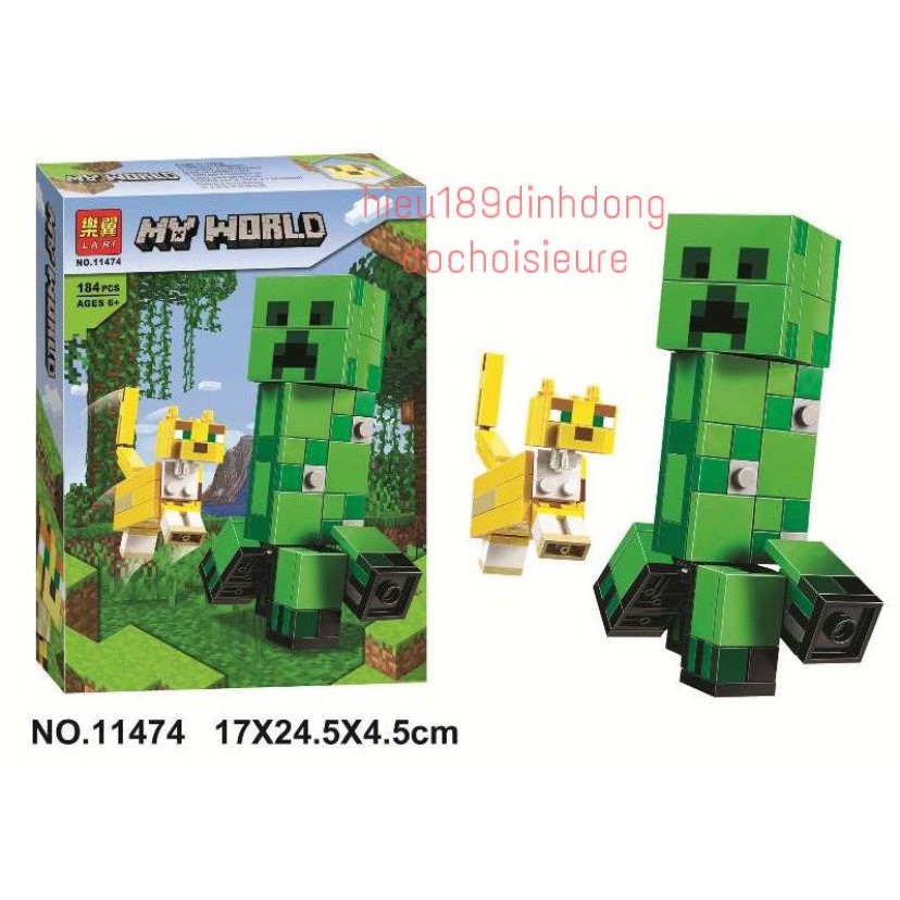 Lắp ráp xếp hình non lego minecraft my world 21156 , lari 11474 : Creeper Khổng lồ và Mèo gấm 184 mảnh