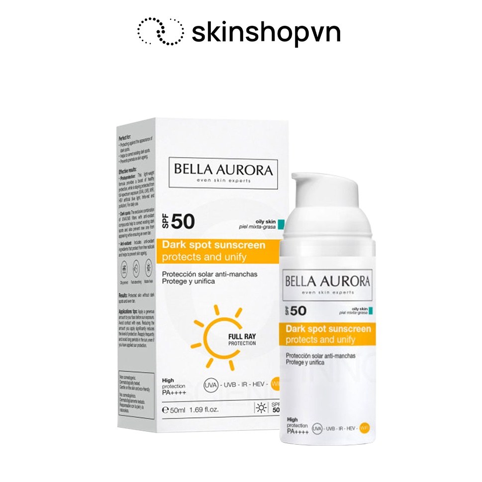 Kem Chống Nắng Cho Da Dầu Và Da Hỗn Hợp - Bella Aurora Dark Spot Sunscreen SPF50+ Combination-Oily Skin (50ml)