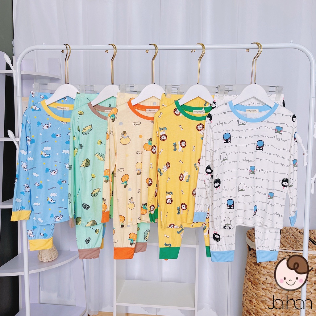 [Bé 20-32kg] Bộ dài tay thun lạnh in hình Minky Mom mềm mịn mát cho bé trai bé gái từ 20-33kg - HÀNG LOẠI 1