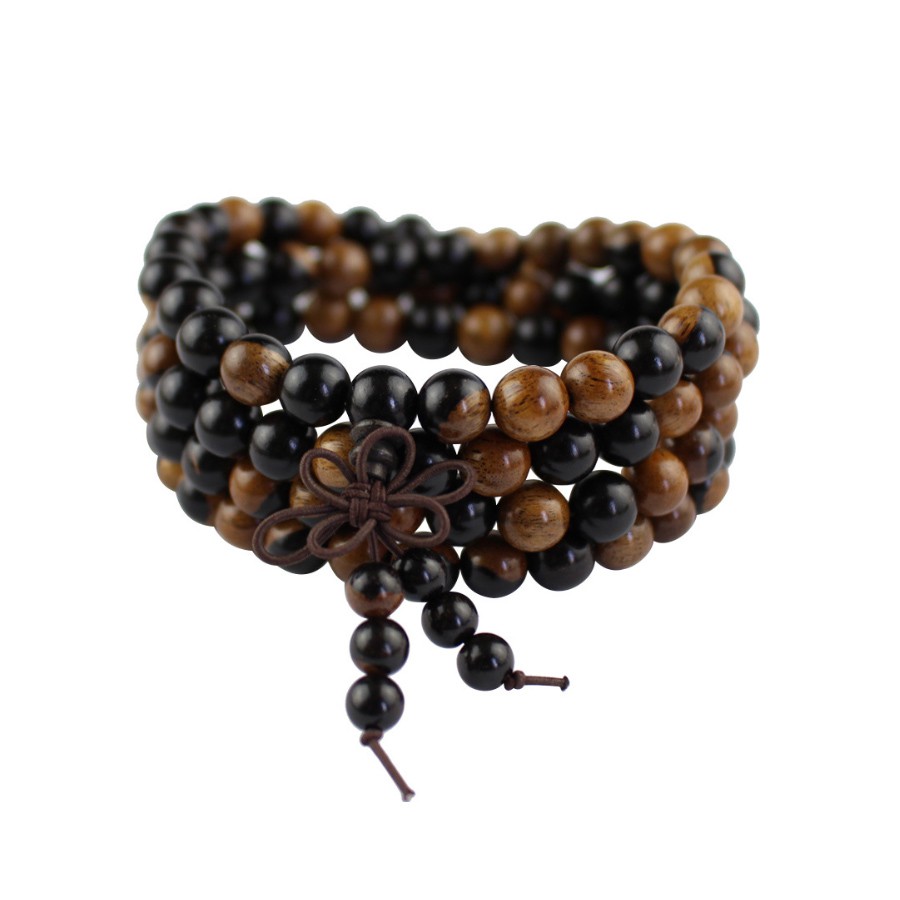 Vòng tay nam nữ gỗ 2 mầu tượng trưng âm dương 108 hạt 6- 8 ly VG12