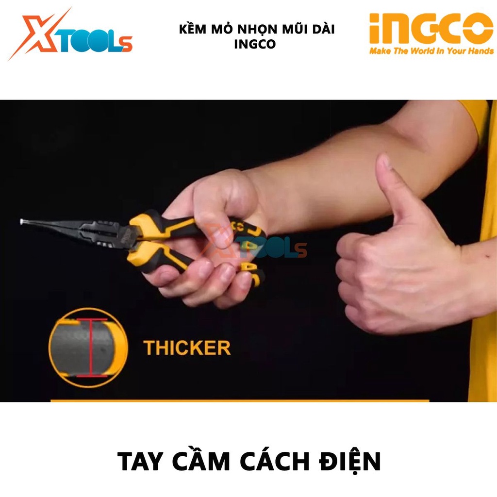 Kềm Mũi Nhọn Mỏ Dài INGCO | Kìm cắt công nghiệp Kích thước 6 inch/160mm -  8 inch/200mm Đầu kềm được đánh bóng và chống