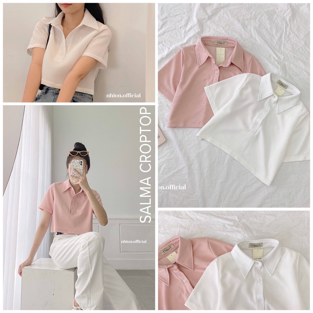 Áo sơ mi croptop nữ SAMLA, croptop Polo trắng_Nhienvintage BA1 | BigBuy360 - bigbuy360.vn