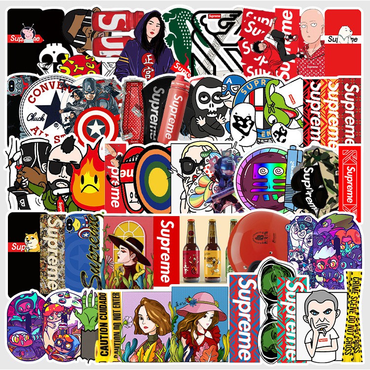 [Set 60 Cái] Bộ Sticker chủ đề Supreme đường phố cực chất dán trang trí laptop, nón bảo hiểm, vali, ván trượt - DB.040