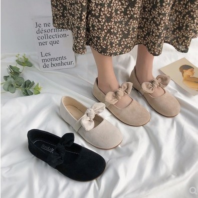 [SẴN 1 SỐ SỈZE ] Giày búp bê quai nơ da lộn phong cách nữ sinh Hàn Quốc - Thebluehouse