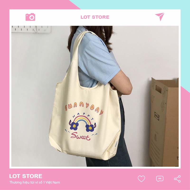 Túi tote trơn vải đeo chéo đi học canvas mềm giá rẻ LOT STORE TX791