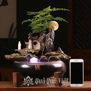 Hòn non bộ mini có thác nước, máy phun sương và đèn led