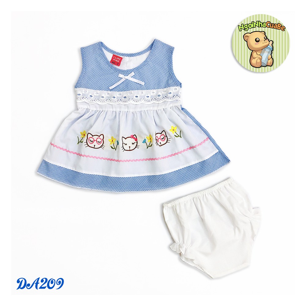 Đầm Sơ Sinh sát tay 3 Con Mèo xinh xắn cho Bé Gái 0-12 tháng tuổi