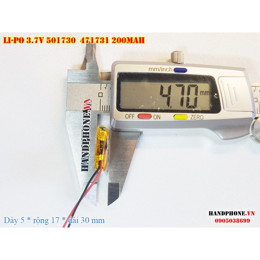 Pin Li-Po 3.7V 200mAh 501730 471731 (Lithium Polymer) cho tai nghe Bluetooth, loa Bluetooth, định vị GPS, máy nghe nhạc