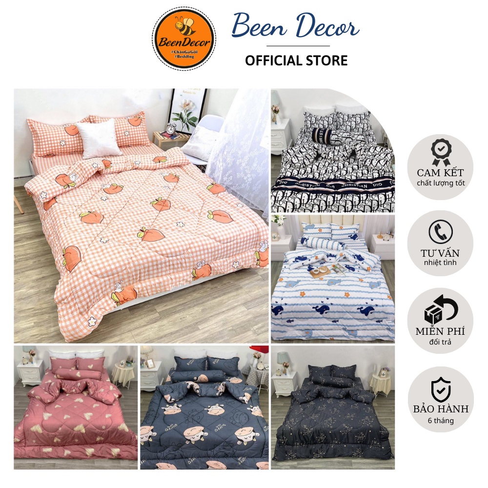 [ Chăn Phao ] Set 5 Món Bộ Chăn Phao Ga Gối Poly COTTON Chăn Bông chon mẫu [ Chăn phao + Ga chun + 2 Vỏ gối + Vỏ ôm ]