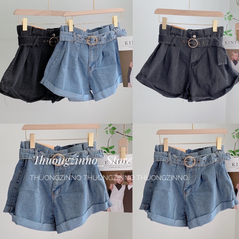 [Ảnh thật/Video]Quần sooc xoè đai X Hàn Quốc Quần đùi jean phong cách năng động
