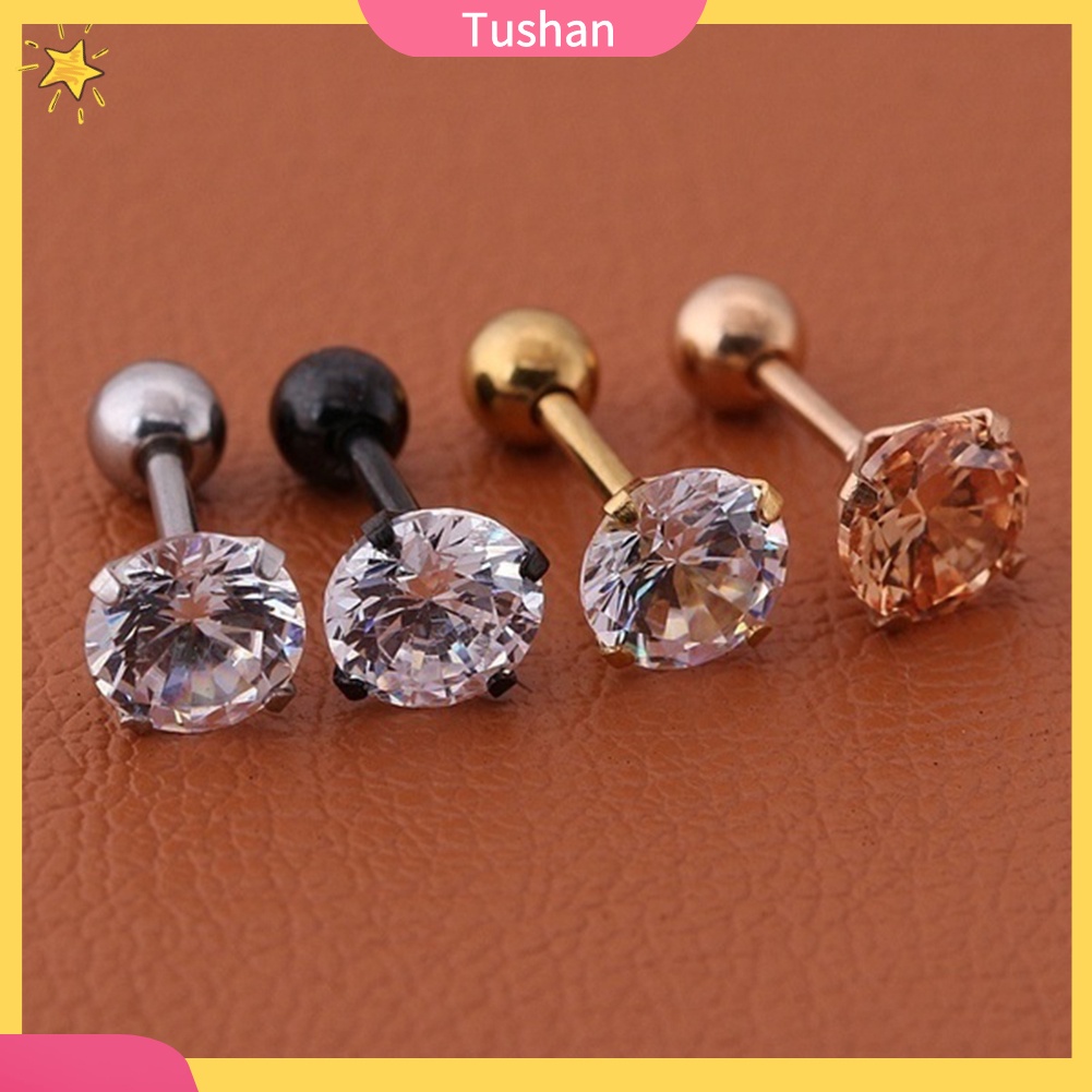 Bông tai đinh tán bằng thép titan đính zirconia cho unisex