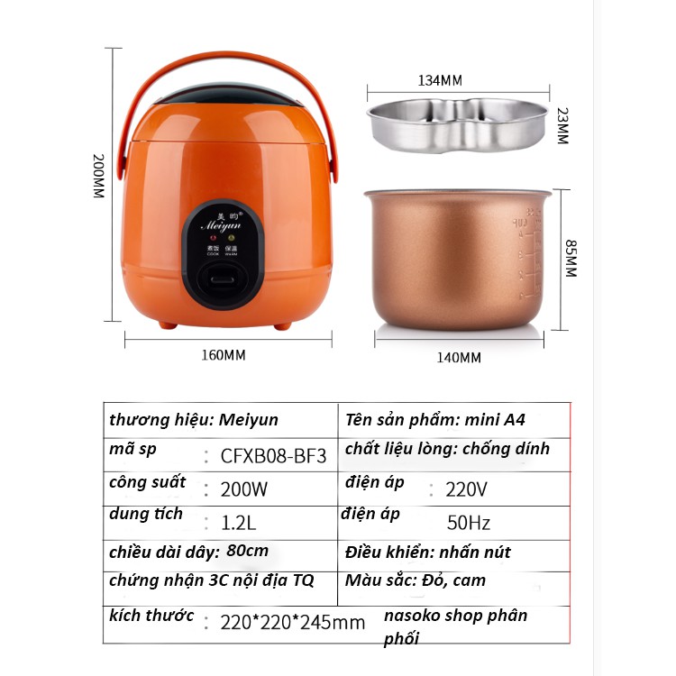 Nồi cơm điện mini Meiyun A4 1.2L tiện lợi BH 3 tháng | BigBuy360 - bigbuy360.vn