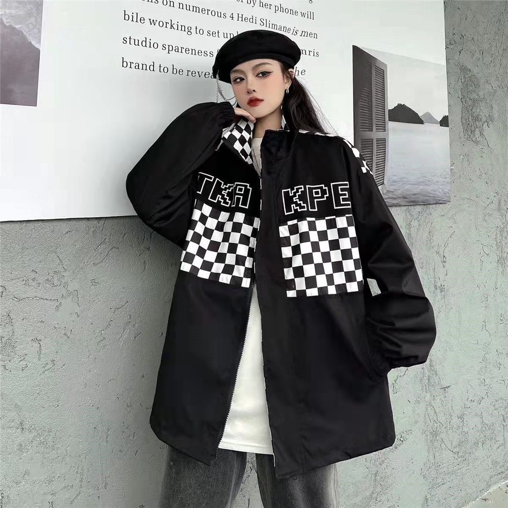Áo Khoác Cổ Ghép Nối Kẻ Caro Phong Cách hip-hop Dành Cho Nữ Phù Hợp Cho Học Sinh 20223.26