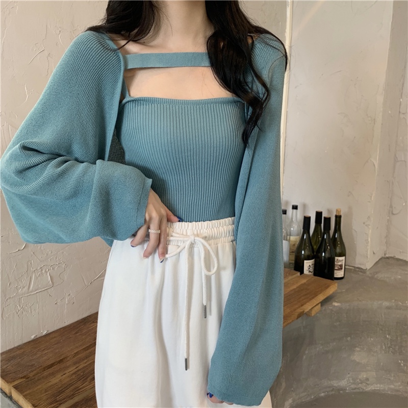 Set Áo Khoác Cardigan Dài Tay Form Rộng Và Áo Hai Dây Thiết Kế Mới Thời Trang Mùa Thu Dành Cho Nữ