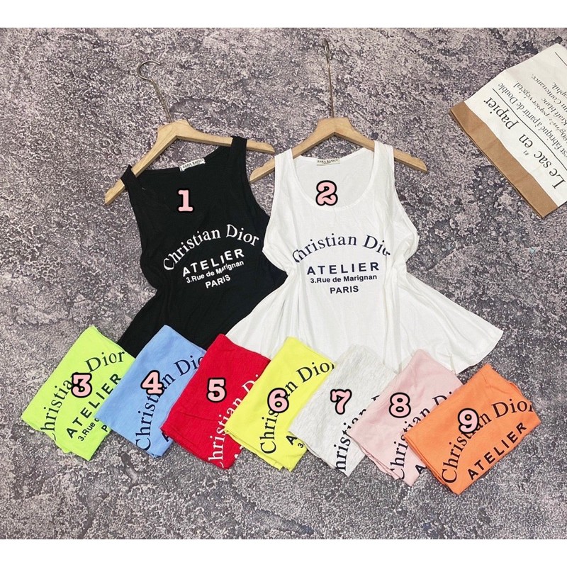 Áo thun giấy form rộng ba lỗ in chữ CH DI R (dáng xoè) | BigBuy360 - bigbuy360.vn