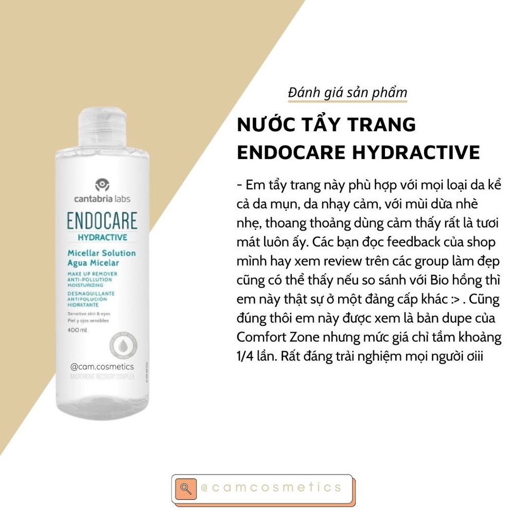 Nước tẩy trang Endocare Micellar Solution Agua Micelar 400ml