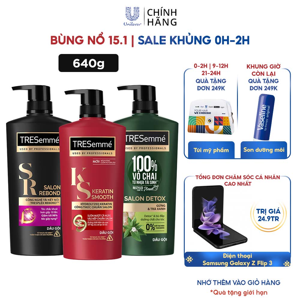 Dầu gội TRESemmé Chuyên nghiệp chuẩn Salon cho tóc chắc sạch, khỏe, mềm mượt 640g