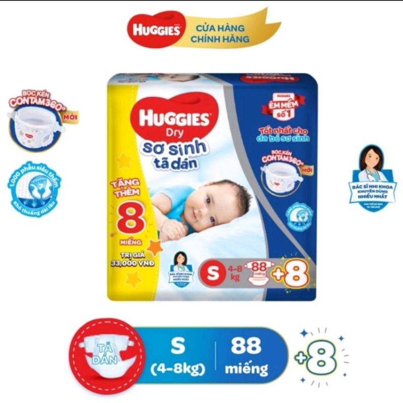 Tả lót Huggies Nb1, Nb2.Dán Nb74+10m,S56+10m,S80+10m
