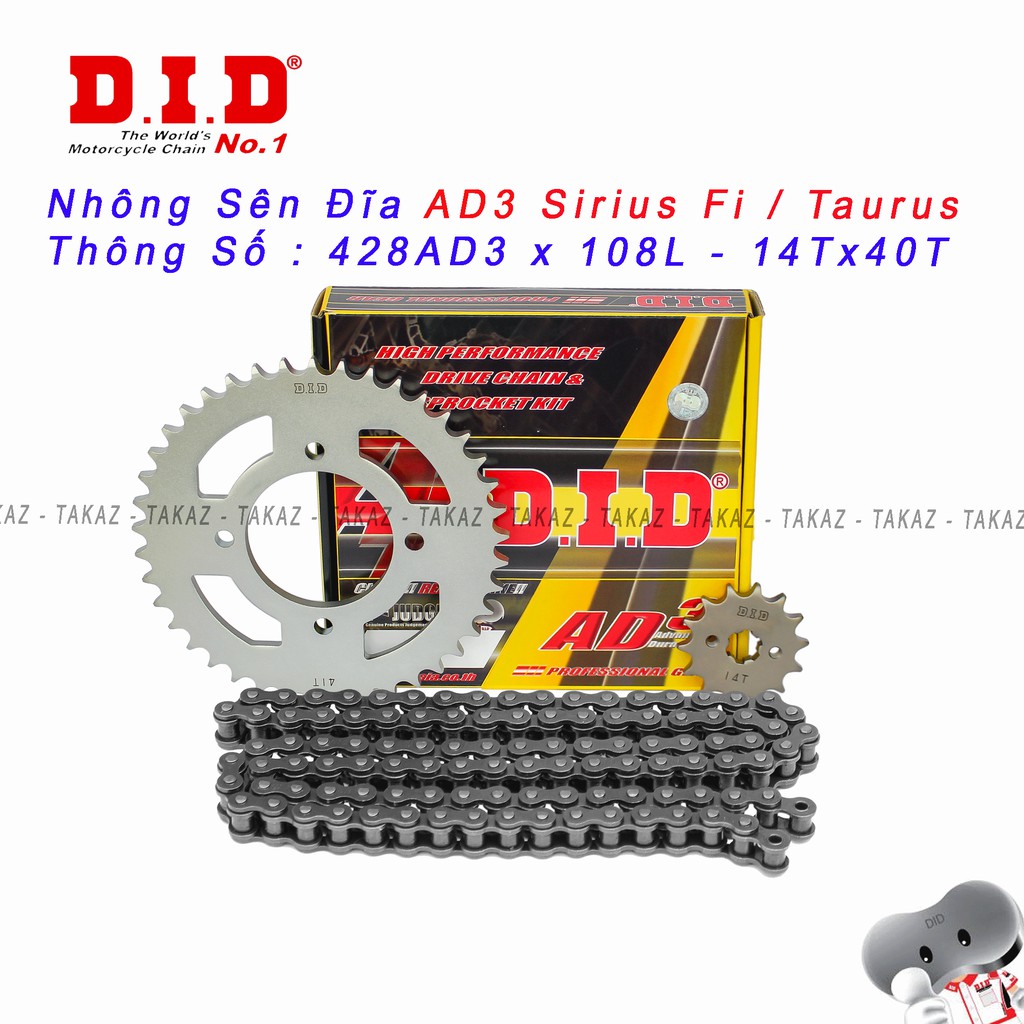Sên Nhông Đĩa DID AD3 9 Ly Dùng Cho Xe Taurus - Sirius Fi  428AD3 108L - 14T x 40T B1 mã sp