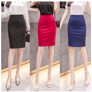 Plus Size Women Clothing High Waist OL Midi Skirt Solid Color Slim Bodycon Wrap Pencil Office Medium Length Skirts