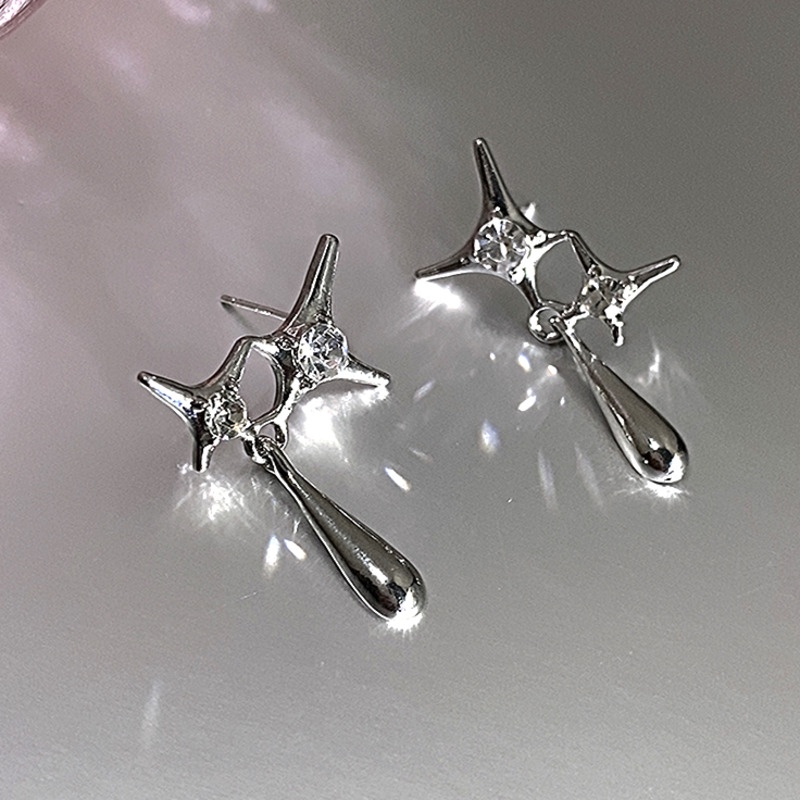 Khuyên Tai Hình Ngôi Sao/Chữ Thập/ Giọt Nước Phong Cách Hiphop Đơn Giản Thời Trang