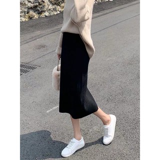 (ORDER - sẵn đỏ nâu) Chân váy tăm len dáng dài bút chì ôm dáng mềm mịn
