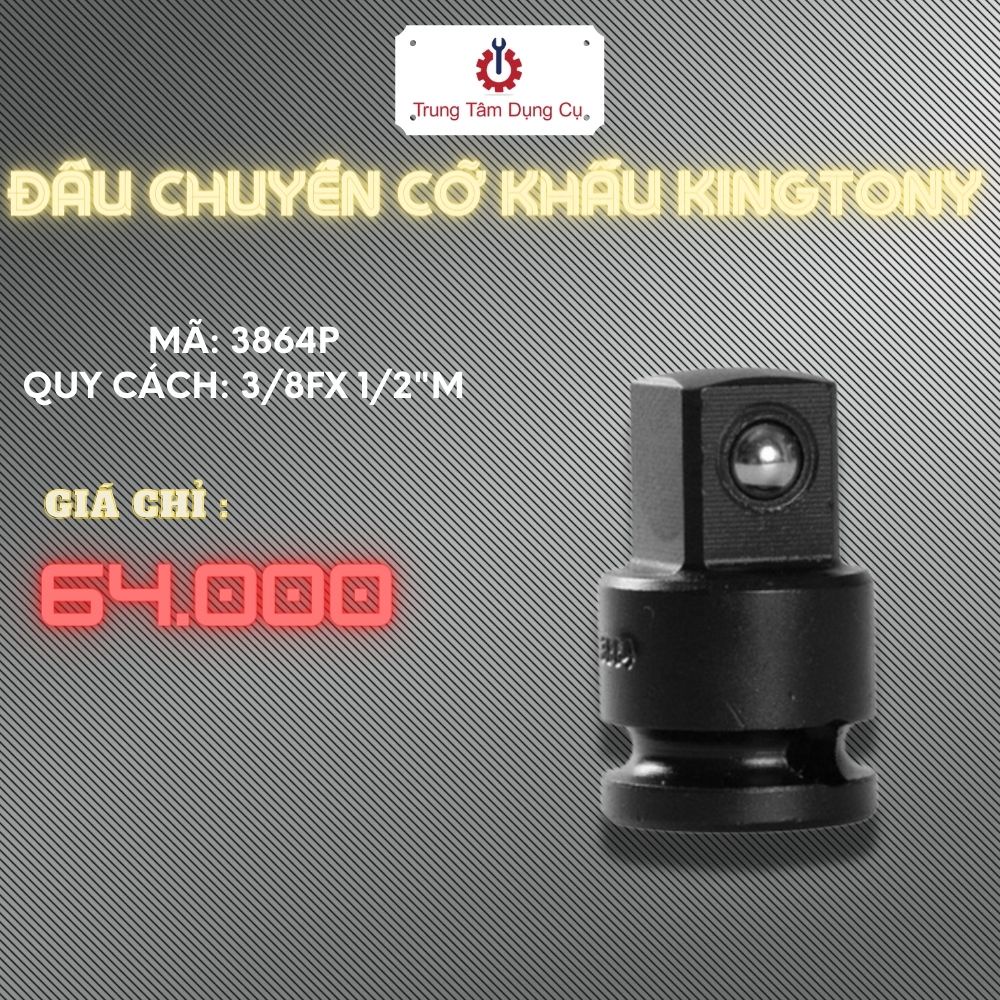 ĐẦU CHUYỂN CỠ KHẨU KINGTONY 3864P - ĐEN, 3/8 X 1/2