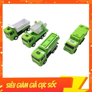 Đồ Chơi Xe Chở Rác Gồm 4 Chiếc Màu Xanh Lá, Di Chuyển Đà Cót, Dành Cho Các Bé Đam Mê Sưu Tập Xe
