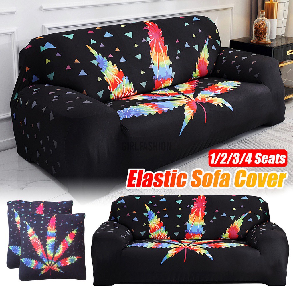 1/2/3/4 Seats Elastic Stretch Sofa Armchair Colorful Leaf Print Cover Leaves Pattern