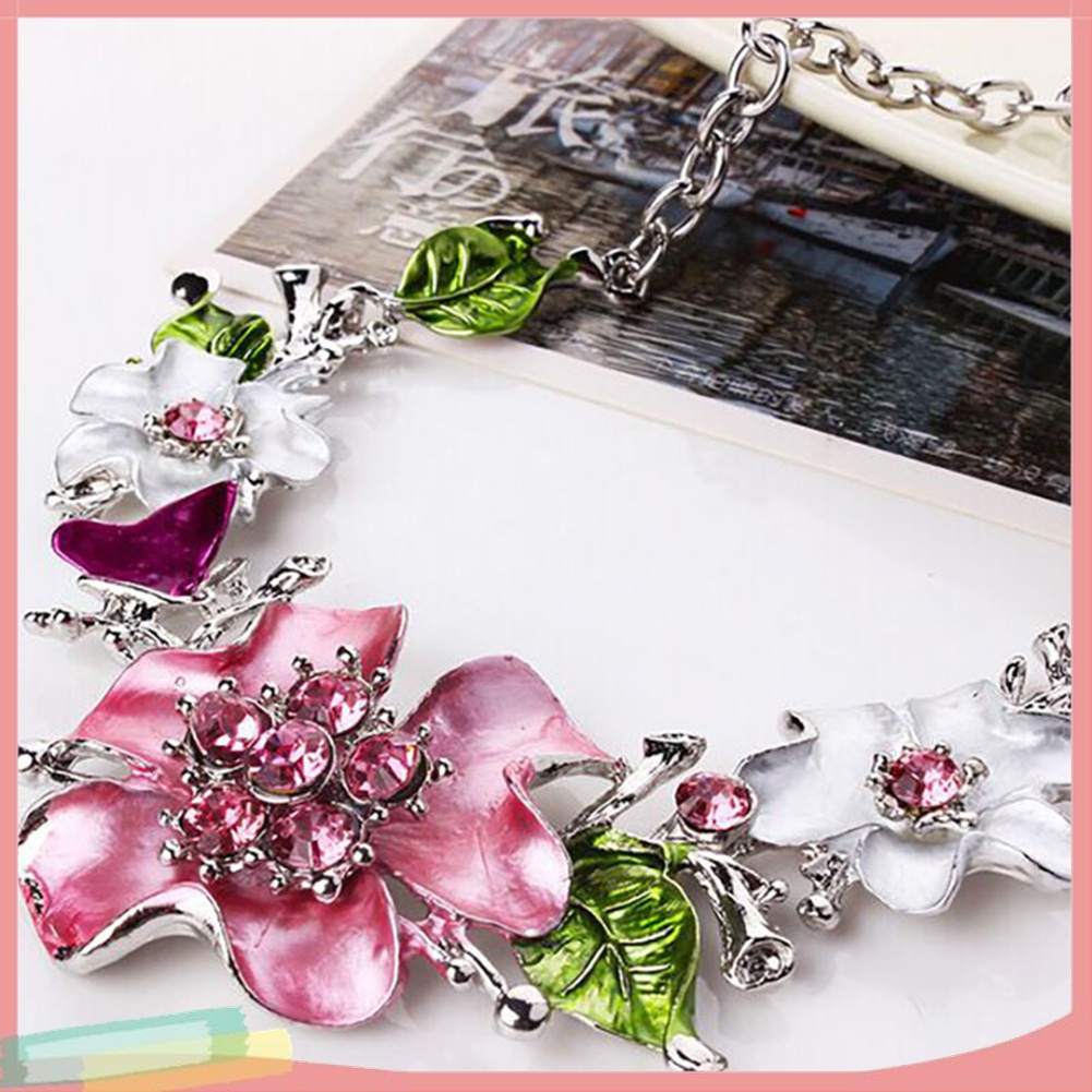 Bộ Vòng cổ + Đôi Khuyên Tai Mặt Hoa Đính Đá Nhiều Màu Thời Trang Cho Nữ