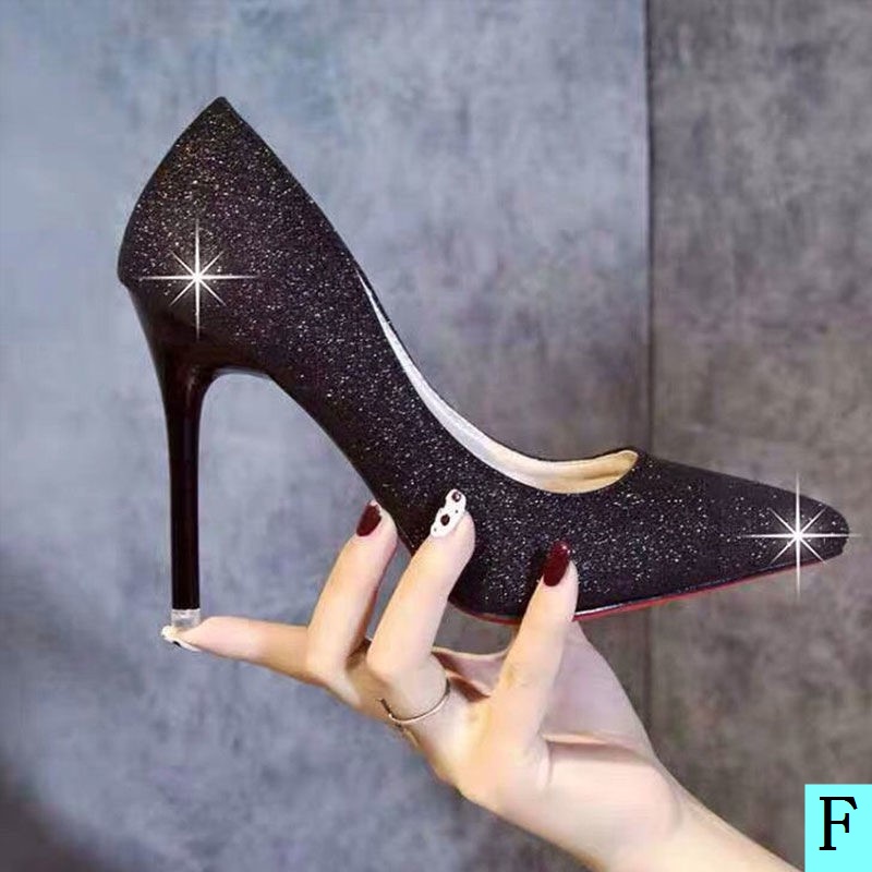 Giày Cao Gót Mũi Nhọn 45 42 Đính Kim Sa Lấp Lánh Thời Trang Cho Phù Dâu