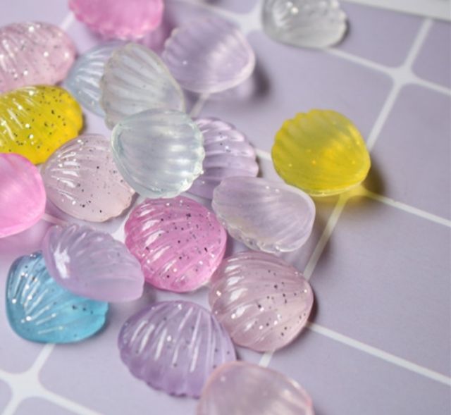 Charm vỏ sò ánh nhũ nguyên liệu slime , trang trí ốp điện thoại