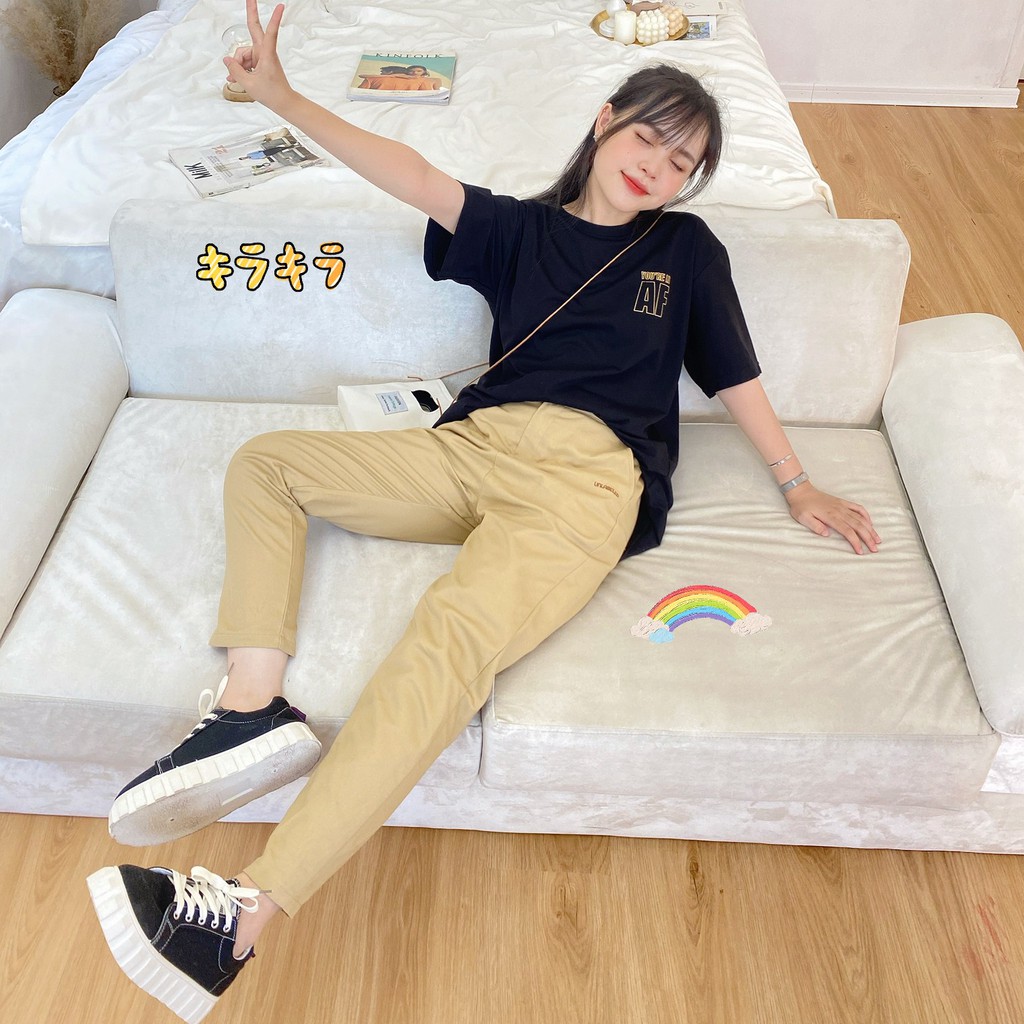 Áo thun tay lỡ in chữ AF đen form rộng cá tính ulzzang - Made by Fiin