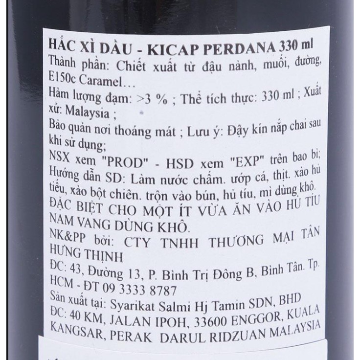 Hắc xì dầu Kipcap Tamin Malaysia 330ml (gần hết hàng)