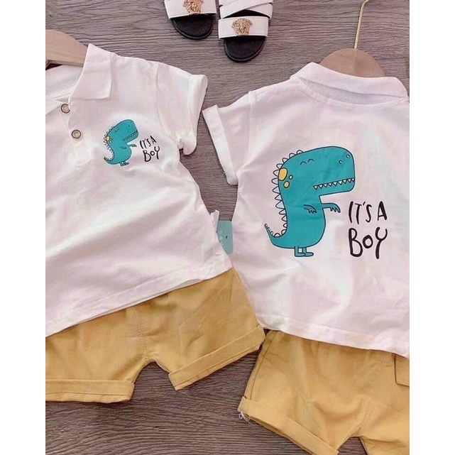 Sét áo thun cotton + quần thô bé trai