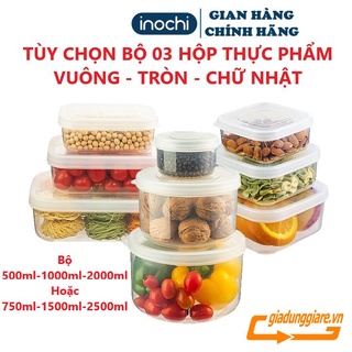 ( Chính hãng INOCHI ) Bộ 03 Hộp đựng thực phẩm HOKKAIDO 500ml - 1000ml - 2000ml ( Bộ hộp VUÔNG, TRÒN hoặc CHỮ NHẬT )