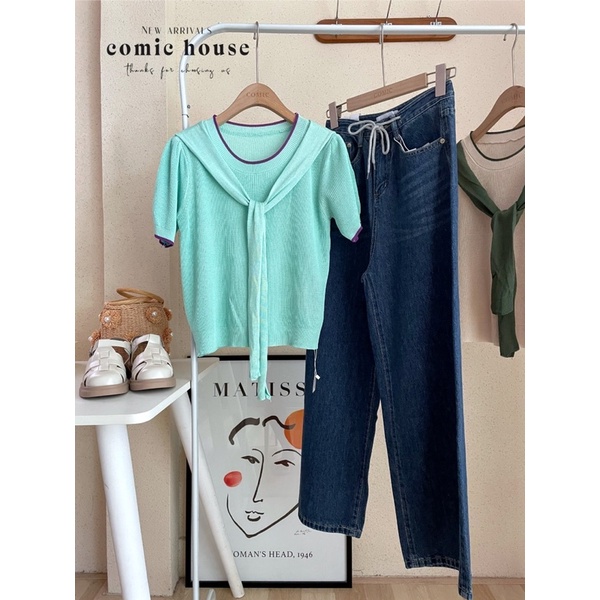 Comic - Áo len nữ mongtoghi mỏng mịn kèm khăn liền áo 343