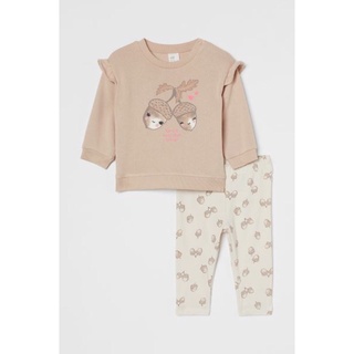 Set bộ bé gái dài tay áo nỉ da cá mềm ấm, quần thun cotton, hoạ tiết quả Uk sz 6-9m,12-18m
