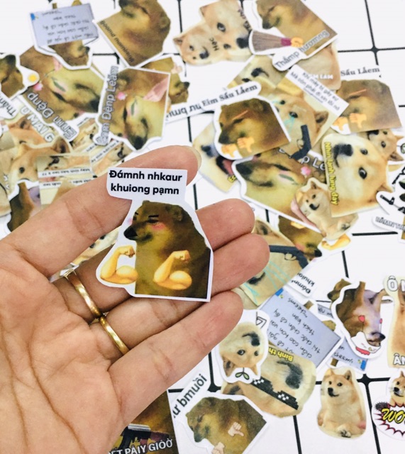 Sticker cheems 10-50 cái ép lụa bóc dán,hình dán shiba meme ,sticker hình chó cheems siêu cute dễ thương