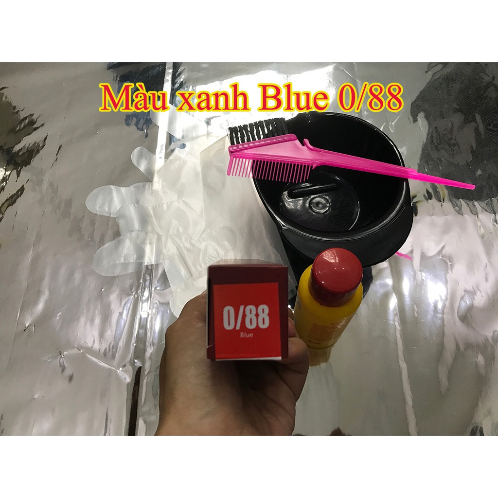 Thuốc Nhuộm Tóc (Nhẹ Mùi) Màu Xanh BLUE - Kèm Oxy trợ nhuộm và dụng cụ nhuộm - Thoitrangtocnhuom