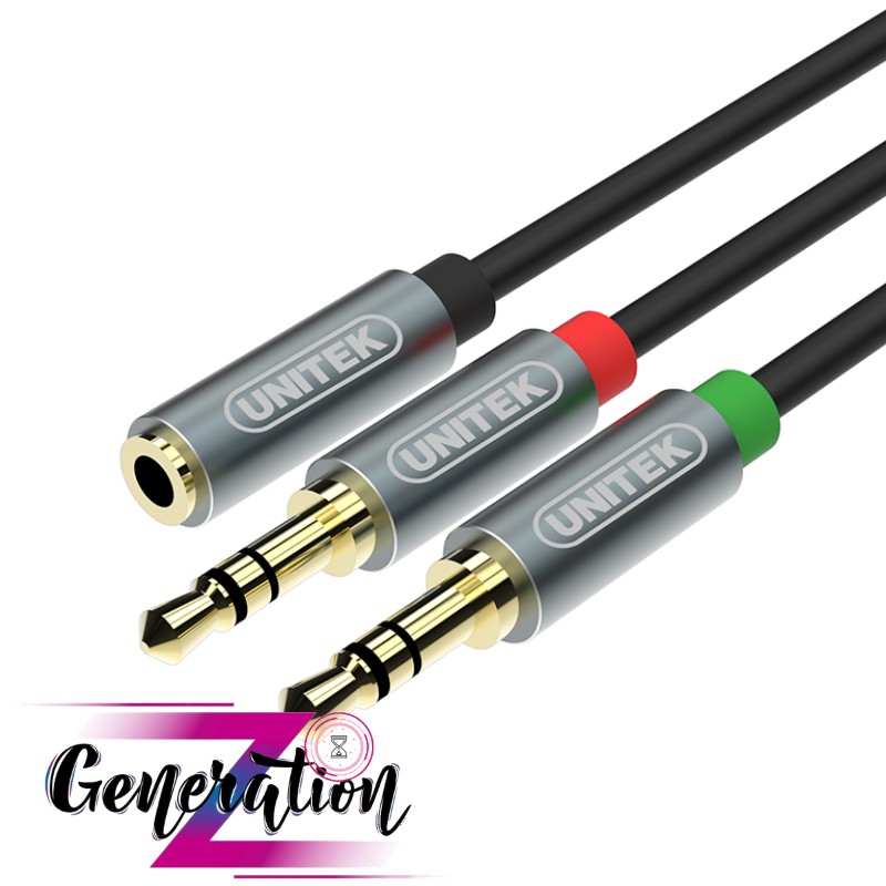 Dây Audio chuyển tai nghe 3.5mm sang 2 đầu Mic và Tai nghe Unitek (Y-C 957ABK)