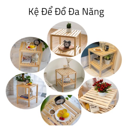 [GỖ XỊN] Kệ gỗ đầu giường |Tủ tab đầu giường gỗ thông 2 tầng cao cấp - lắp ráp cực dễ dàng, decor phòng | KT: 35x35x50cm